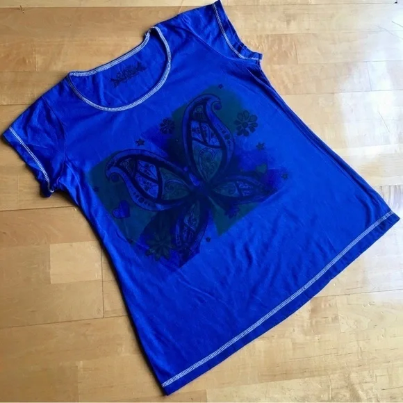 Butterfly Graphic Short Sleeve Tee, Royal Blue, Green, Black, Size XS - Picture 15 of 15